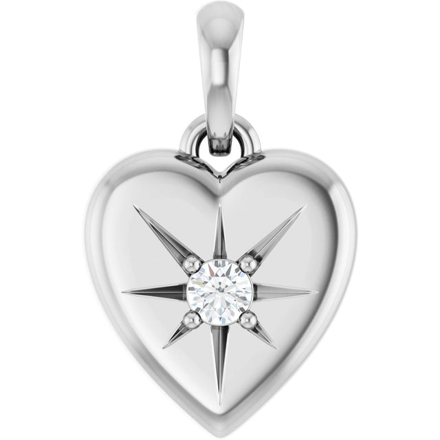 Platinum Round Natural Diamond Starburst Heart Necklace or Pendant