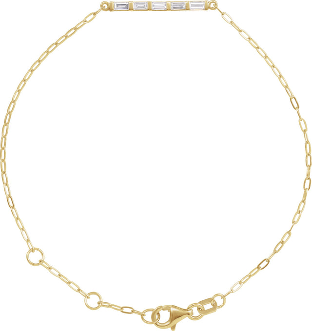 14K Gold Straight Baguette Natural Diamond Accented Bar Link Bracelet - White Gold - view 3