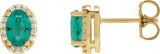 14K Gold Lab-Grown Emerald Oval 4-Prong Halo-Style Low Stud Earring - Yellow Gold