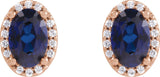 14K Gold Lab-Grown Blue Sapphire Oval 4-Prong Halo-Style Low Stud Earring - Rose Gold - view 2