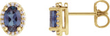 14K Gold Lab-Grown Alexandrite Oval 4-Prong Halo-Style Low Stud Earring - Yellow Gold