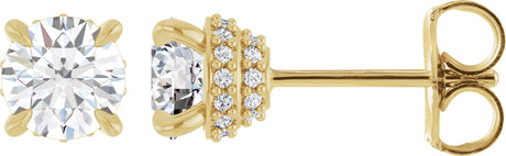 14K Gold Natural Diamond Round 4-Prong Hidden Halo-Style Stud Earrings - Yellow Gold