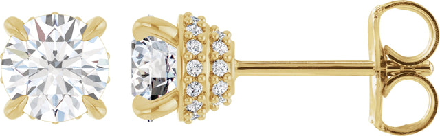 14K Gold Natural Diamond Round 4-Prong Hidden Halo-Style Stud Earrings - Yellow Gold