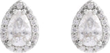 14K Gold Lab-Grown Moissanite Pear 4-Prong Halo-Style Low Stud Earring - White Gold - view 4