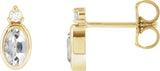 14K Gold Oval Natural White Sapphire Accented Bezel-Set Earrings - Yellow Gold