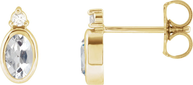14K Gold Oval Natural White Sapphire Accented Bezel-Set Earrings - Yellow Gold
