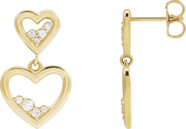 14K Gold Round Natural Diamond Accented Heart Earrings II - Yellow Gold