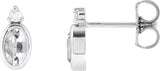 Platinum Oval Natural White Sapphire Accented Bezel-Set Earrings