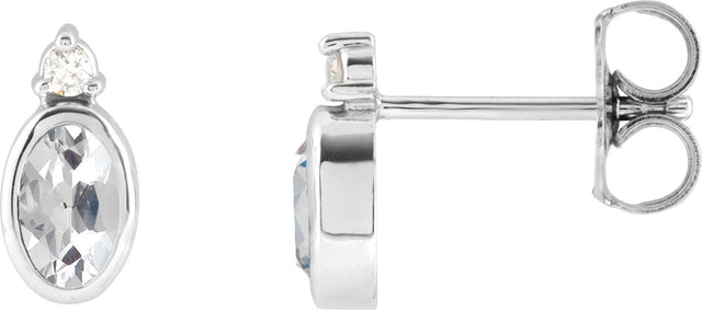 Platinum Oval Natural White Sapphire Accented Bezel-Set Earrings