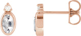 14K Gold Oval Natural White Sapphire Accented Bezel-Set Earrings - Rose Gold