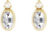 14K Gold Oval Natural White Sapphire Accented Bezel-Set Earrings - Yellow Gold - view 2