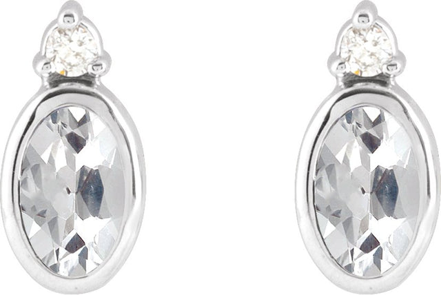 Platinum Oval Natural White Sapphire Accented Bezel-Set Earrings - view 2
