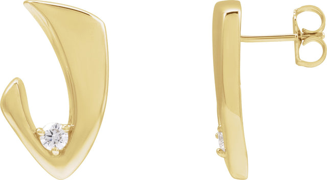 14K Gold Round Natural Diamond Accented Freeform Earrings – 3mm Stones - Yellow Gold - view 2