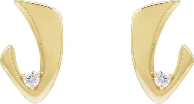 14K Gold Round Natural Diamond Accented Freeform Earrings – 3mm Stones - Yellow Gold - view 3