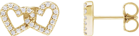 14K Gold Round Natural Diamond Interlocking Heart Stud Earrings - Yellow Gold