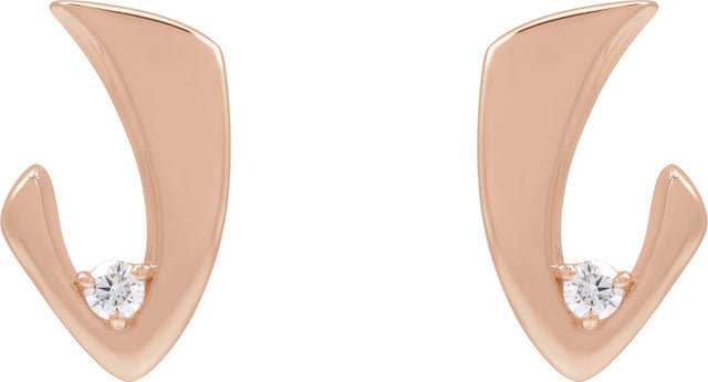 14K Gold Round Natural Diamond Accented Freeform Earrings – 3mm Stones - Rose Gold - view 3