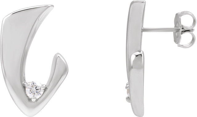 14K Gold Round Natural Diamond Accented Freeform Earrings – 3mm Stones - White Gold