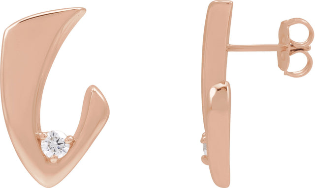 14K Gold Round Natural Diamond Accented Freeform Earrings – 3mm Stones - Rose Gold