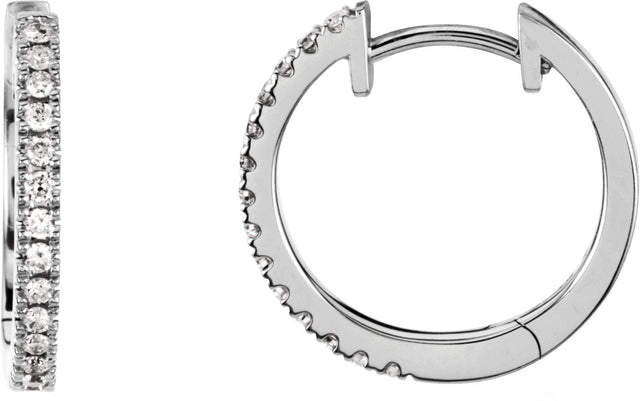 14K Gold Round Natural Diamond Accented Hoop Earrings V
