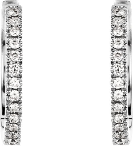 14K Gold Round Natural Diamond Accented Hoop Earrings V - view 2