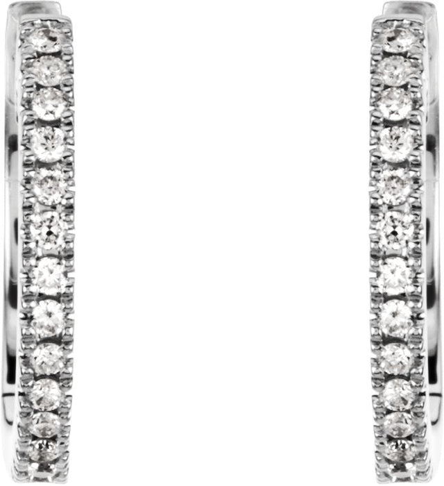 14K Gold Round Natural Diamond Accented Hoop Earrings V - view 2