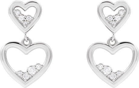 Platinum Round Natural Diamond Accented Heart Earrings II - view 2