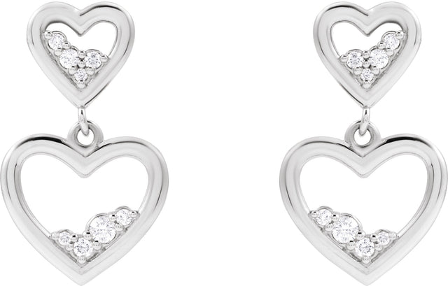 14K Gold Round Natural Diamond Accented Heart Earrings II - White Gold - view 2