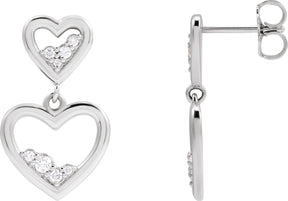 Platinum Round Natural Diamond Accented Heart Earrings II