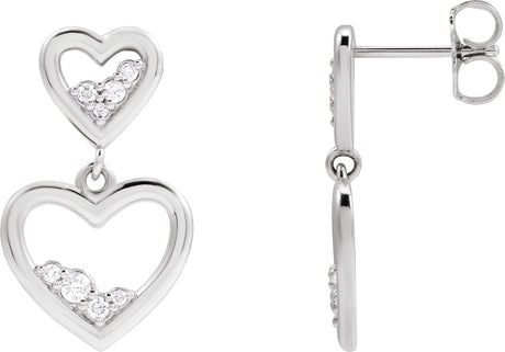 14K Gold Round Natural Diamond Accented Heart Earrings II - White Gold
