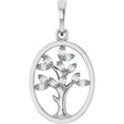 14K Gold Round Natural Diamond Tree of Life Pendant - White Gold