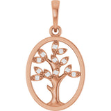 14K Gold Round Natural Diamond Tree of Life Pendant - Rose Gold