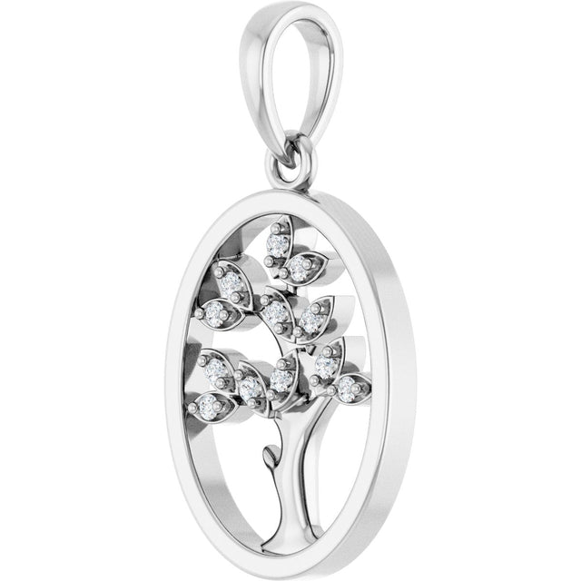 Platinum Round Natural Diamond Tree of Life Pendant - view 2