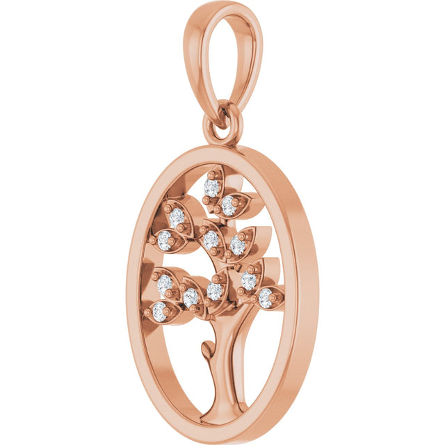 14K Gold Round Natural Diamond Tree of Life Pendant - Rose Gold - view 2