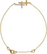 14K Gold Round Natural Diamond Sideways Cross Bracelet – 21x11mm - Yellow Gold