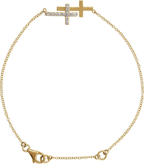14K Gold Round Natural Diamond Sideways Cross Bracelet – 21x11mm - Yellow Gold