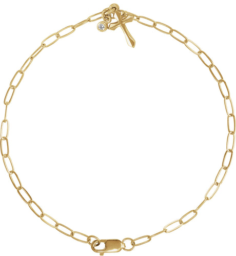 14K Gold Round Natural Diamond Cross Charm Bracelet - Yellow Gold