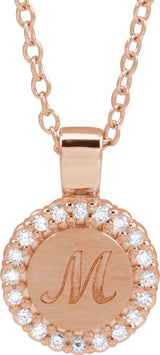14K Gold Round Natural Diamond Engravable Accented Necklace or Pendant – 1/8 CTW - Rose Gold