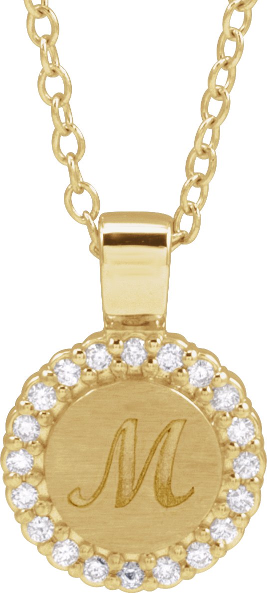 14K Gold Round Natural Diamond Engravable Accented Necklace or Pendant – 1/8 CTW - Yellow Gold