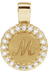 14K Gold Round Natural Diamond Engravable Accented Necklace or Pendant – 1/8 CTW - Yellow Gold - view 3