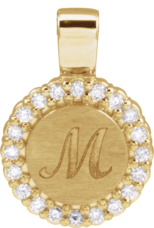 14K Gold Round Natural Diamond Engravable Accented Necklace or Pendant – 1/8 CTW - Yellow Gold - view 3