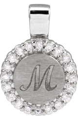 Platinum Round Natural Diamond Engravable Accented Necklace or Pendant - view 3