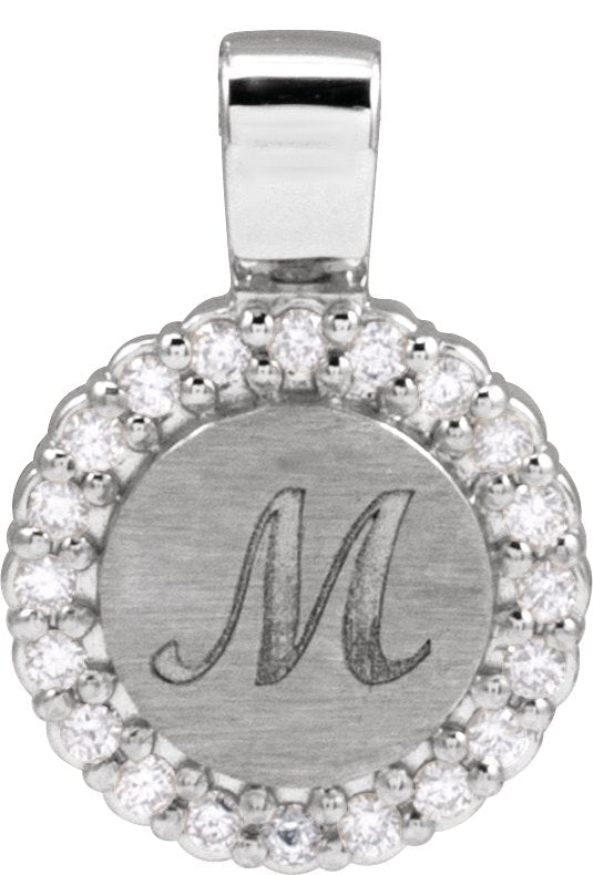 Platinum Round Natural Diamond Engravable Accented Necklace or Pendant - view 3