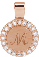 14K Gold Round Natural Diamond Engravable Accented Necklace or Pendant – 1/8 CTW - Rose Gold - view 3