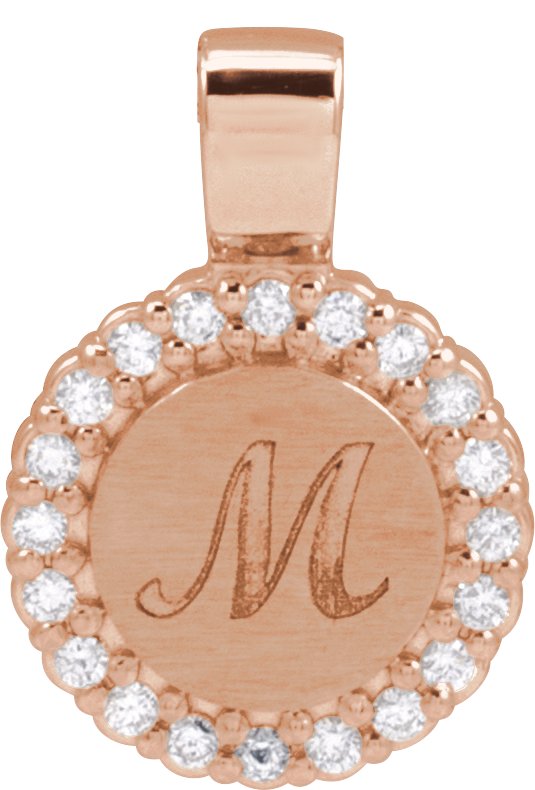 14K Gold Round Natural Diamond Engravable Accented Necklace or Pendant – 1/8 CTW - Rose Gold - view 3