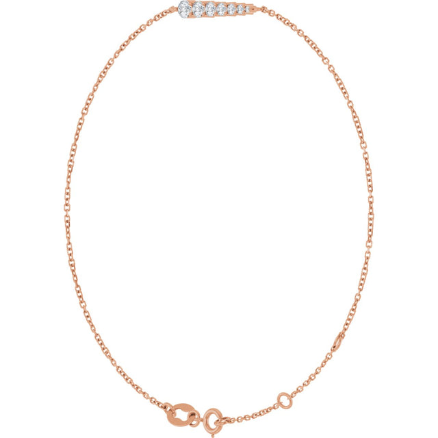 14K Gold Natural Diamond Graduated Link Bracelet - Rose Gold - view 2