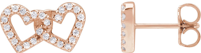 14K Gold Round Natural Diamond Interlocking Heart Stud Earrings - Rose Gold