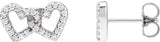 Platinum Round Natural Diamond Interlocking Heart Stud Earrings