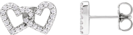 Platinum Round Natural Diamond Interlocking Heart Stud Earrings