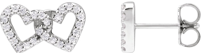 Platinum Round Natural Diamond Interlocking Heart Stud Earrings