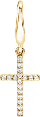 14K Gold Round Natural Diamond Petite Cross Pendant - Yellow Gold